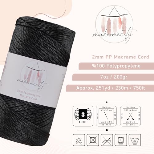 image for Makromecity, Polyester Macrame Cord 2mm x 250 Yards (750 feet) 2mm Pol