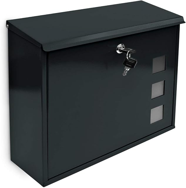 Relaxdays Design Metal Mailbox / Letterbox Window Pattern, Black