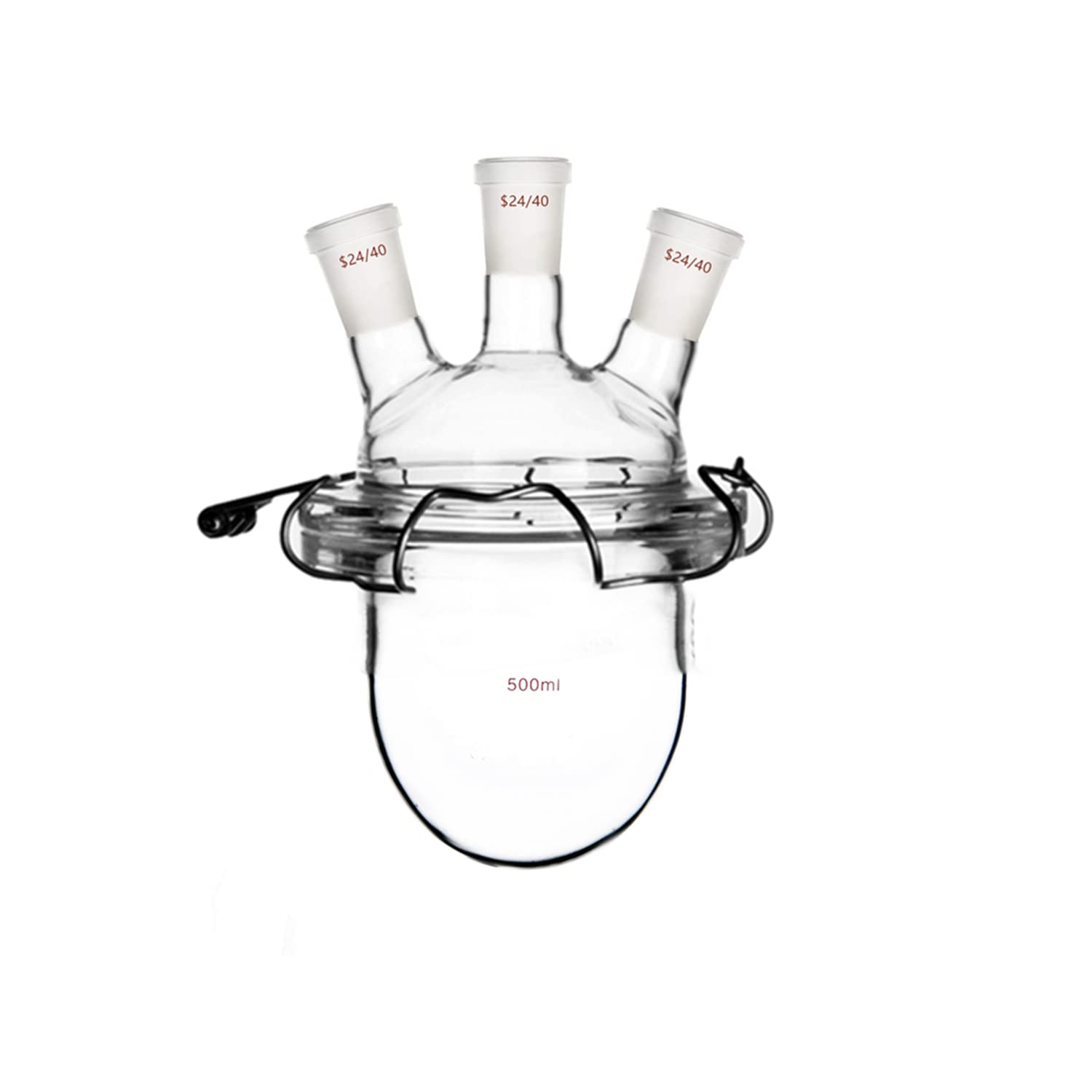 Three Necks Glass Reactor 24/40 Round Bottom Lab Reaction Kettle W/3-Neck Lid & Steel Clamp