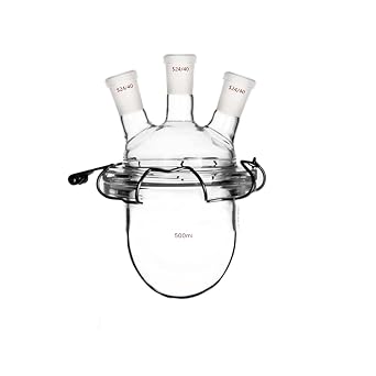 500ml 24/40 Three Necks Glass Reactor Round Bottom Lab Reaction Kettle W/3-Neck Lid & Steel Clamp