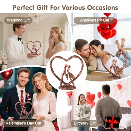 Anniversary Wedding Gift for Her Wife Husband Couple,Antique Bronze Metal Couple Figurine Heart Sculpture Love Statue,Romantic 1st to 60th Anniversary,Includes Gift Box and Gift Card,Valentines Gifts - Image 2