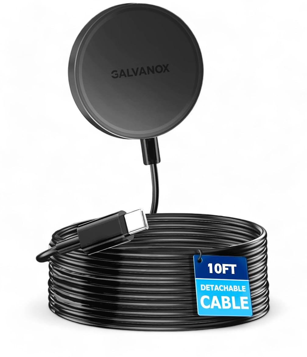 GALVANOX Long Wireless Charger, Compatible with MagSafe (10 Foot Cable) Magnetic 15W Fast Charging Pad for iPhone with Flexible, Removable Cord (Black) GALVANOX Long Wireless Charger, Compatible with MagSafe (10 Foot Cable) Magnetic 15W Fast Charging Pad for iPhone with Flexible, Removable Cord (Black)