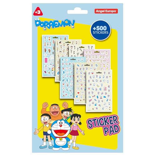 Bloc de Pegatinas con Más de 500 Pegatinas para Niños +3 Años, 7 Hojas de Pegatinas Infantiles de Varias Temáticas, Regalo para Cumpleaños, Manualidades, Decoración y Juegos - Doraemon