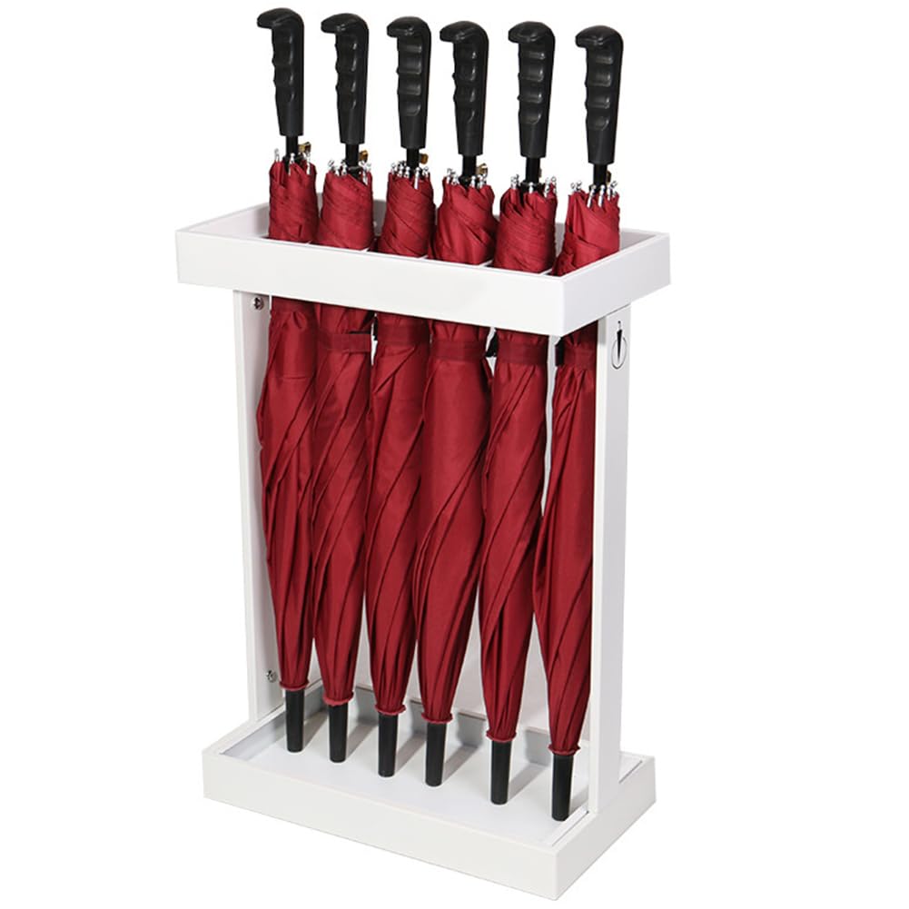 BHFPFZA Modern Metal Umb Stand with Rainwater Tray Stylish Entrywayfor Umbs and Canes White Hallway Storage Solution