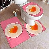  BOBO-Shop Tapis de Salle de Bain Tapis Set 3 pièces Pads Tapis de Bain + Contour + Couvercle de Couvercle de Toilette Pad de Salle de Bain, Oeuf de Poche en Forme de Coeur