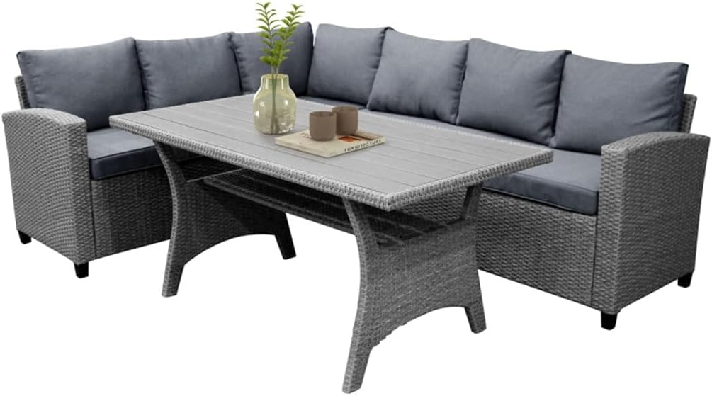 Patio Outdoor Furniture PE Rattan Wicker Conversation Set All-Weather Sectional Sofa Set with Table Soft Cushions