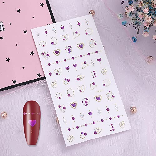 Wokoto 6 Sheets 3D Adhesive Nail Art Jewelry Stickers Set Sapphire Rose Flower Design Nail Rhinestone Decals Manicure Decoration #TOP6