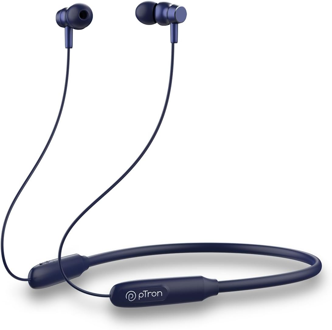 pTron Tangent Flex Bluetooth 5.3 Wireless In Ear Headphone with Mic, 38Hrs Playtime, 13mm Driver, Dual Device Pairing Wireless Neckband, Type-C Charge, Magnetic Buds & IPX5 Water Resistant (Bold Blue)