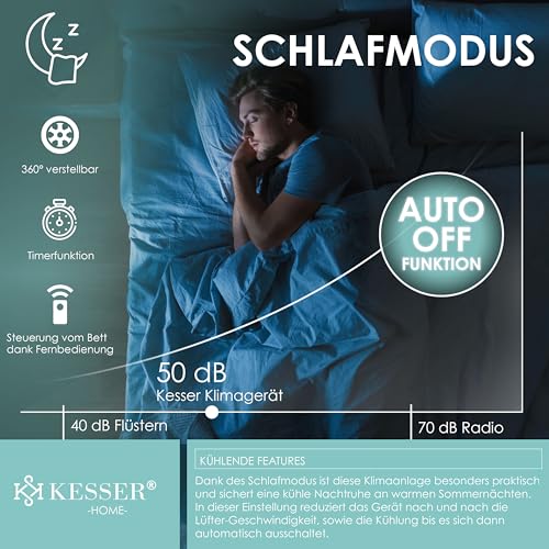KESSER® Klimaanlage Mobiles Klimagerät 4in1 kühlen | Luftentfeuchter lüften | Ventilator 7000 BTU/h 780W | Mobil Klima mit Montagematerial, Fernbedienung & Timer | Nachtmodus & 360° Rollen – Bild 4
