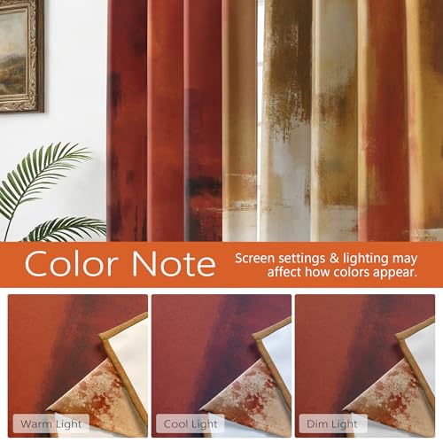 Image of Asuexpect Burnt Orange Curtains 2 Panels Abstract Rust Curtain Room Darkening Grommet Window Drapes Modern Decorative Window Treatments for Bedroom Living Room, 52x84 Inches