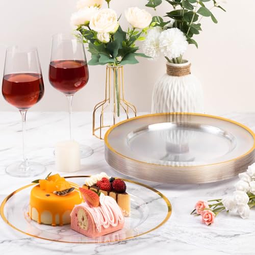 Goodluck 25 Pack Reusable Plastic Clear Charger Plates with Gold Rim, 12-Inch, for Dinner, Wedding, Party, Event Table Decoration, Clear&Gold by Goodluck - Image 6