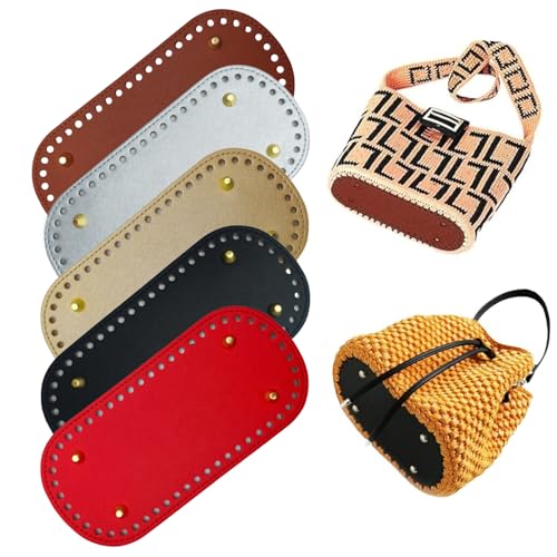 IIDEA 5PCS Oval Crochet Bag Bottom Bases 8.7 x 4 Inch PU Leather Purse Bottom Pads with Holes DIY Knitting Bag Shaper for Handbags,Totes,Shoulder Bags & Craft Supplies