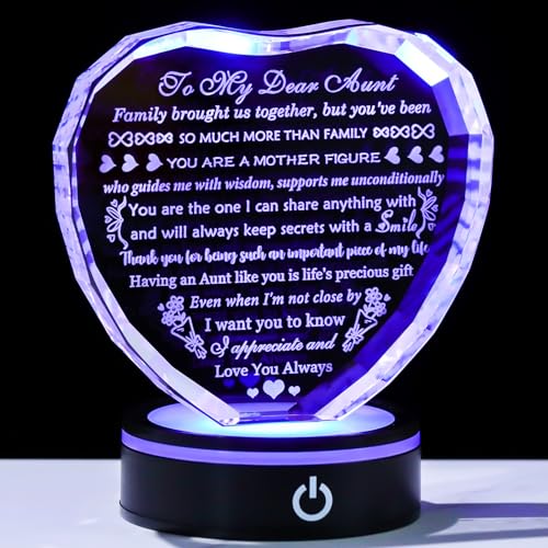 Aunt Heart Crystal Keepsake, color-change LED base