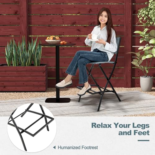 TANGZON Outdoor Bar Stools Set of 2/4, Folding Bar Chairs with Backrest, Footrest and Anti Slip Foot Pads, Counter Garden Dining Chairs for Patio Poolside Backyard Balcony Lawn, Blue, 2 Pcs - Image 5