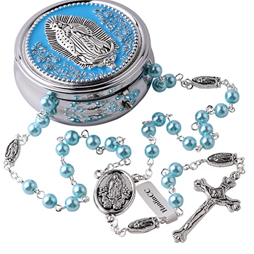 Chapelet Vierge Marie en perles de verre de 6 mm avec crucifix