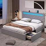 Tiptiper Full LED Bed Frame with 2 USB Charging Station, Platform Bed Frame Full with Height Adjusta