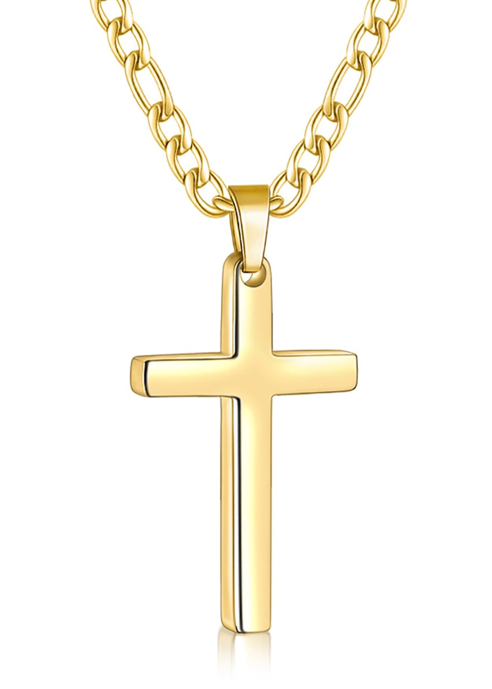 Cross Necklace for Men, Stainless Steel Mens Cross Necklaces with 3.5mm Figaro Cross Chain, Gold Cross Chain Necklace, 16-24Inch-image-2