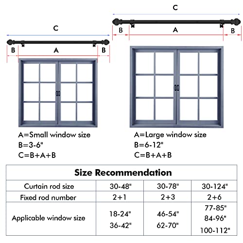 Image of Curtain Rods for Windows 36-78 inch, 5 /8 inch Matte Black Curtain Rod with Brackets Adjustable by Splicing for Bedroom Kitchen Study Living Room