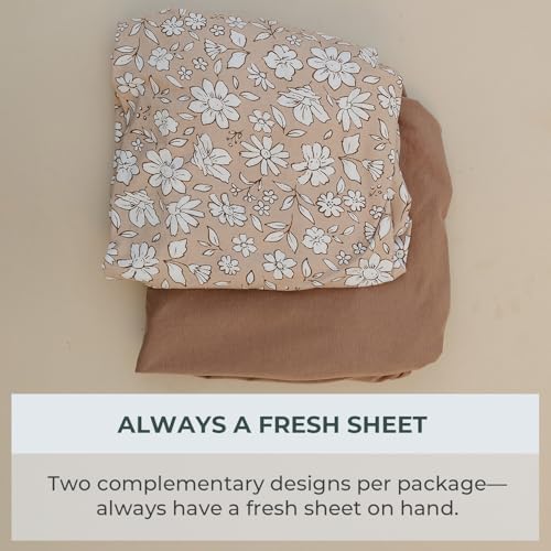 Image of Pobibaby 2 Pack Pack N Play Sheets for Girls - Premium Cotton Blend Fitted Playard Sheet, Soft Breathable Mini Crib Sheets Girl, Playpen Mattress Cover for Standard Travel Playards 38x26 (Meadow)