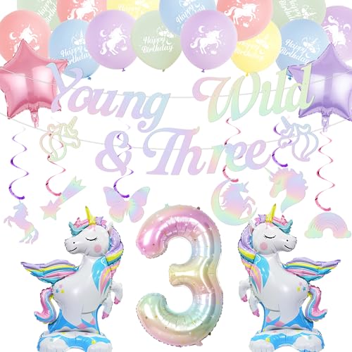 Unicorn 3rd Birthday Decorations for Girls, Pink Purple Unicorn Bday Decor
