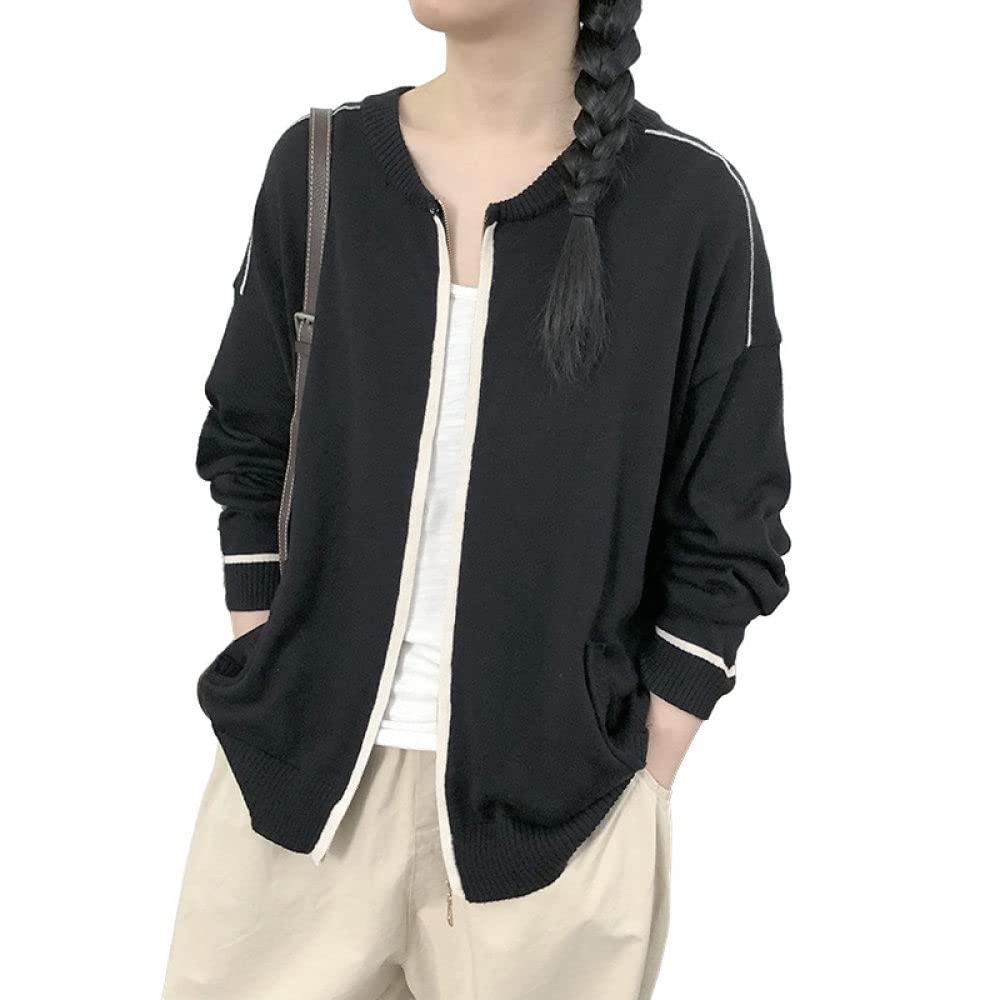 Pullover & Strickjacken Für Damen,Damen Strickjacken Mode Lose Schwarz Farbblockierungsreißverschluss Langarm Open Front Pullover Strickjacke Herbst Lässig Weich Strick Oberbekleidung Jacke Mantel