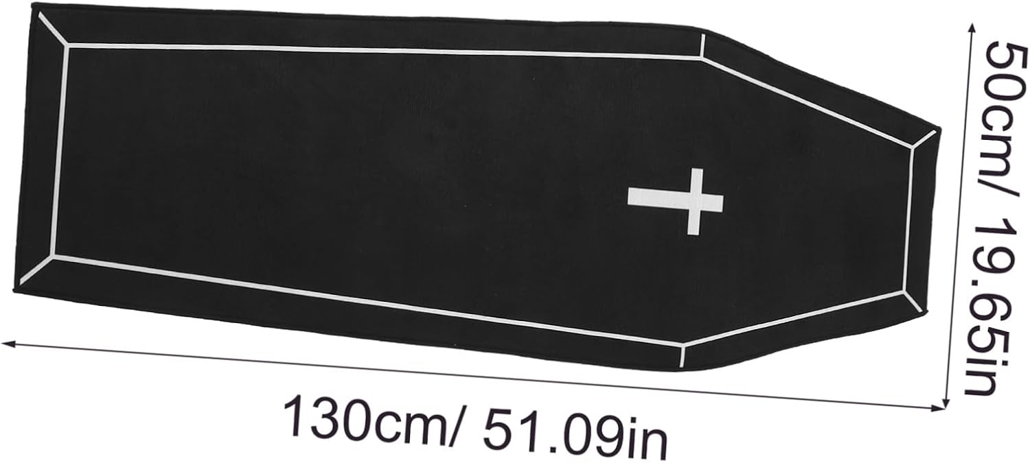 Operitacx Coffin Shaped Halloween Floor Mat 130x50cm Black Gothic Party Rug Non-Slip Door Mat for Indoor Bathroom Kitchen Decor