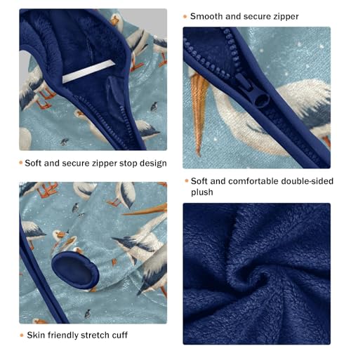 White Pelican Pattern Toddler Fleece Jacket Girl Boys Hooded Fleece Jacket Coat Warm Outwear Zip-up 3-10T3