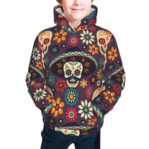 Skulls and Flowers Kid Hoodies Boys Sweatshirts Girls Pullover with Pocket3