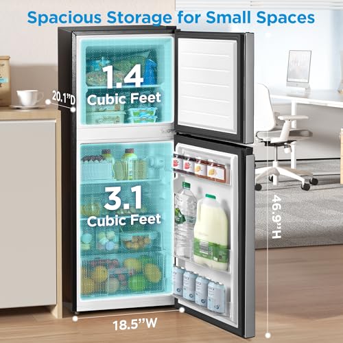 Image of Midea MERM45S3AST 4.5 Cu.ft Mini Fridge with Freezer, with Internal Light, Adjustable Thermostat, Reversible Door, for Dorm, Office, Bedroom, Stainless Steel