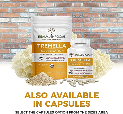 Real Mushrooms Tremella Mushroom Extract Powder (60 Servings) Mushroom Supplements for Immunity Support, Brain Support, and Healthy Skin, Vegan, Non-GMO, Verified Levels of Beta-Glucans