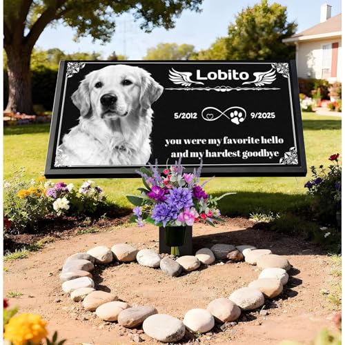 Heamubo Personalized Granite Pet Tombstone for Grave Dog & Cat Memorial