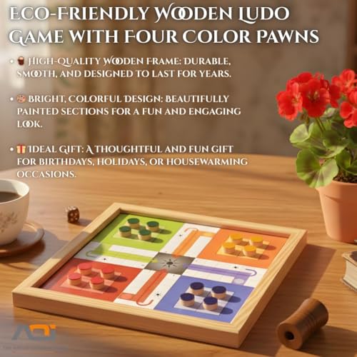 Image of The Art of Games 2-in-1 Ludo & Snakes & Ladders in White Color Wooden Board Game | Handcrafted Sheesham Wood | Classic Indoor Family Fun for Kids & Adults | Includes Pawns & Dice 10.5 Inches