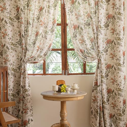 OYX Boho Floral Curtains Light Filtering 84 Inch 2 Panels