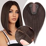 MY-LADY Human Hair Toppers for Women Real Human Hair for Thinning Hair 8 * 10CM Lace Silk Base Hair Pieces No Bangs Clip in Remy Hairpieces Hand-Tied 10 Inch Dark Brown