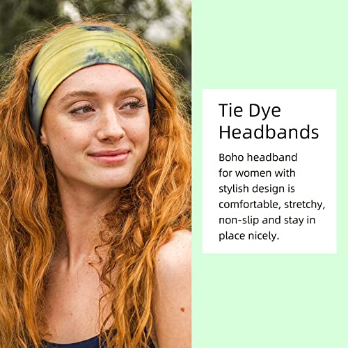 Image of Tobeffect Wide Headbands for Women, Tie Dye Extra Large Turban Headband Boho Hairband Hair Twisted Knot Accessories, 6 Pack