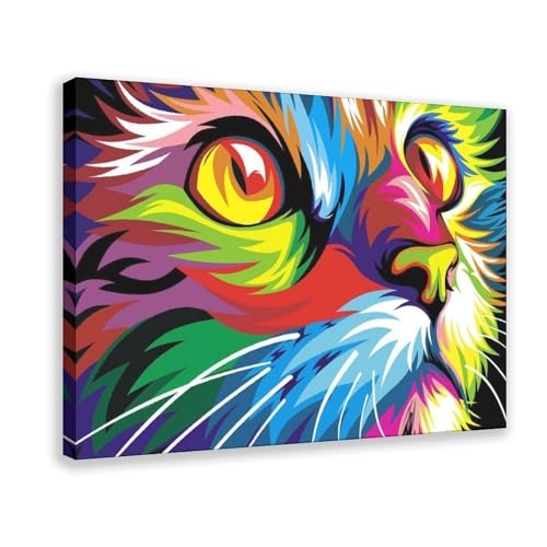 Poster chat abstrait coloré toile déco murale chambre salon 30x45cm