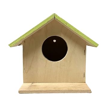 Natural Wooden Hanging Bird House for Small Birds (Green-Beige)