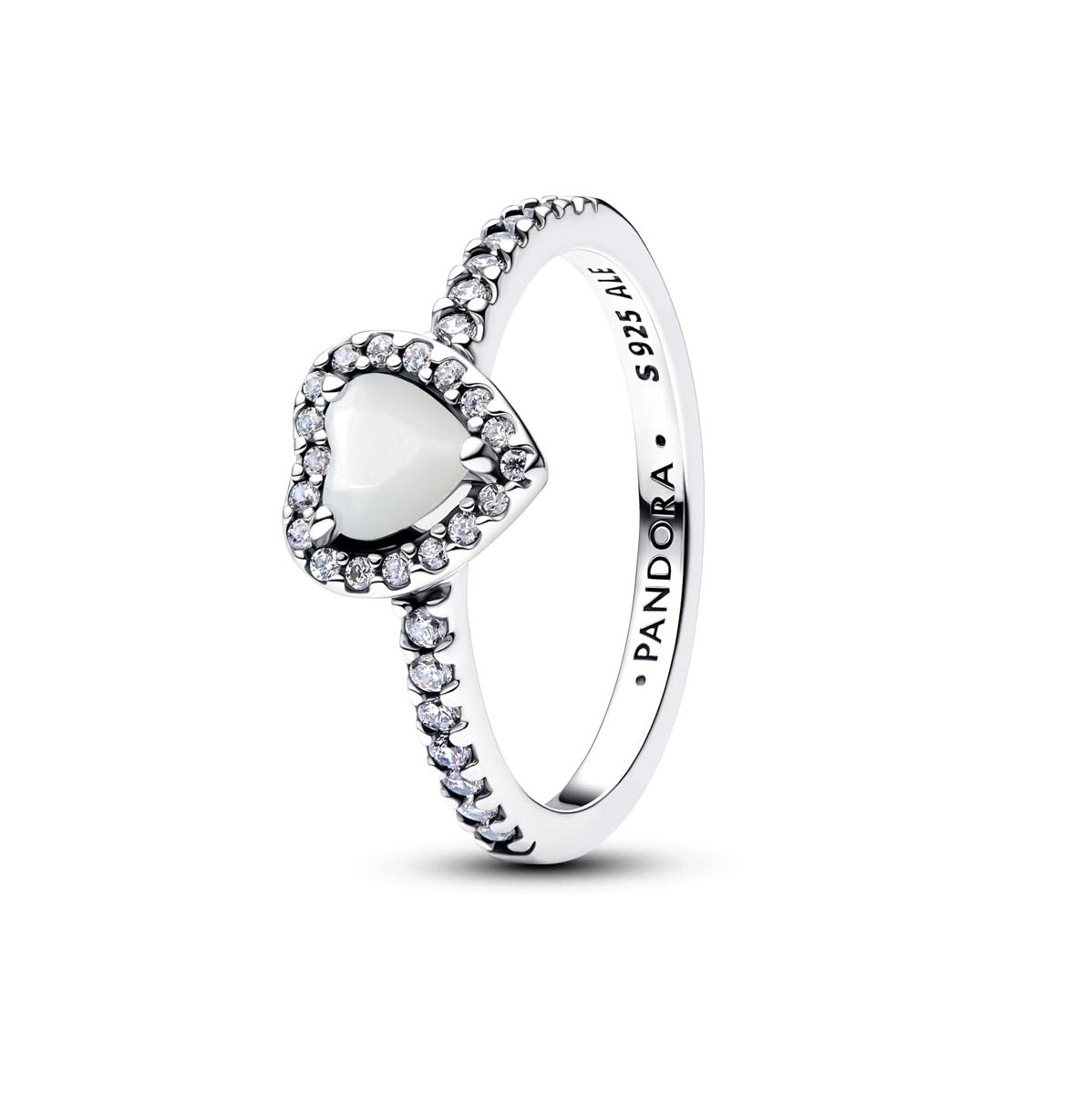 PANDORA Anello da donna in argento 925 con cuore, bianco 198421C11, 56, Argento sterling, Zirconia cubica