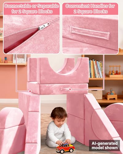 Image of YEFU 15pcs Modular Kids Play Couch, Kids Couch for Toddler & Children, Toddler couches, Kid Couches Fort Building kit for Playroom Furniture, Kid Play Couches, Convertible Sofa for Boys & Girls, Pink