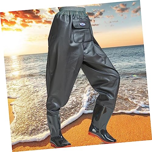 Pantalón de vadeo negro UKCOCO de cintura alta con botas y suela gruesa para pesca 3