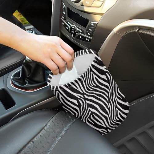 Image of Portable Zebra Stripe Dustbin Bin Waste Basket Car Accessories Interior Easy to Clean Collapsible Car Trash Can Collapsible Small Trash Can