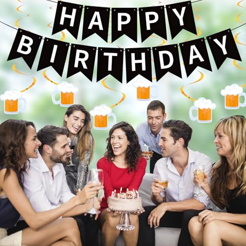 Image of Beer Birthday Banner for Beer Party and Birthday Wedding Party Supplies (Black+Gold)