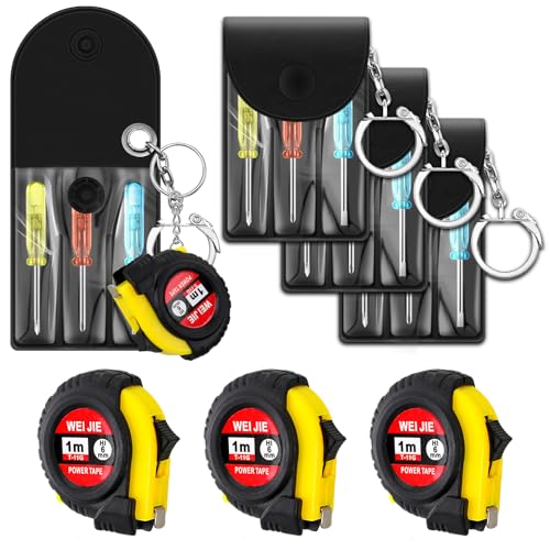 Jutom 6 Pcs Mini Tape Measure Keychain Bulk Mini Screwdriver Keychain Set Adult Tool Party for Men Valentine's Day Gifts
