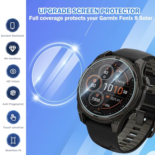 Image of 4 Pack Compatible for Garmin Fenix 8 Solar 47mm Screen Protector, HD Clear 9H Tempered Glass Watch Protective Film for Fenix 8 Solar Screen Protector 47mm, Anti-scratch & Sensitive Touch