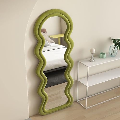 Shop Frugal Irregular Wavy Mirror Full Length Mirror 69" X 29", Wave Arched Floor Mirror, Wall Mirror Standing Hanging Or Leaning Against Wall For Bedroom, Flannel Wrapped Frame (Flannelette White) #TOP3