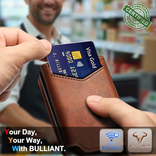 Image of BULLIANT Men Wallet Leather Wallet Card Holders Money Clip for Men 10Cards-Magnetic Flip on Metal Case