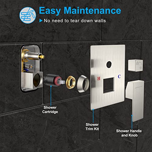 Rain Shower System Sets Faucet: Embather 10 Inch Overhead Rainhead Shower Combo Set With Handheld And Valve-Luxury Modern Mixer Rainfall Brushed Nickel Shower Faucets Sets Complete #TOP5