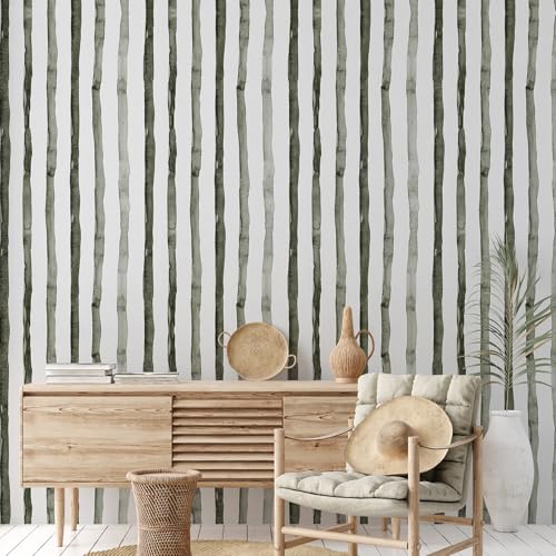 Mfnyzsem Dark Green Striped Peel and Stick Wallpaper Removable Self-Adhesive Vinyl Wrap Waterproof Coastal Contact Paper Roll Vintage Boho Decor for Kitchen Bathroom Bedroom 17.7"x393.7" by Mfnyzsem - Used condition - US$22.39
