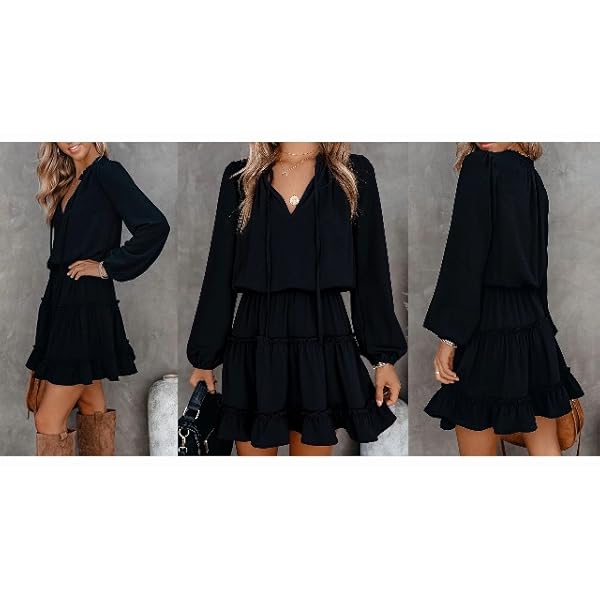 Dokotoo-Womens-Cute-Spring-Sexy-Deep-V-Neck-Ruffle-Chiffon-Lantern-Long-Sleeve-Elegant-Boho-Bohemian-Hawaiian-Flowy-Mini-Short-Skirt-Dresses-for-Women-Party-Casual-Fall-2021-Wine-Large Dokotoo Womens Cute Spring Sexy Deep V Neck Ruffle Chiffon Lantern Long Sleeve Elegant Boho Bohemian Hawaiian Flowy Mini Short Skirt Dresses for Women Party Casual Spring 2023 Wine Large