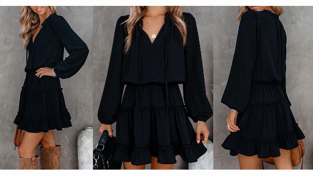 専用　Susan Small Black　ロングマント Dokotoo Womens Cute Spring Casual Sexy Deep V Neck Ruffle